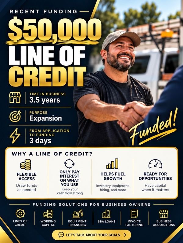 $50,000 Line of Credit Funded in 3 Days